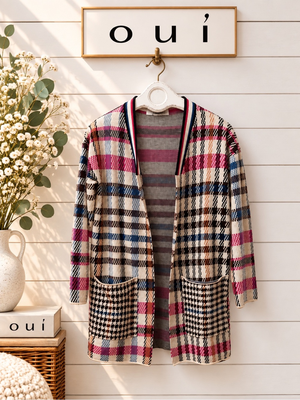 OUÌ Plaid Open Front Cardigan Size 6 (EU 40)